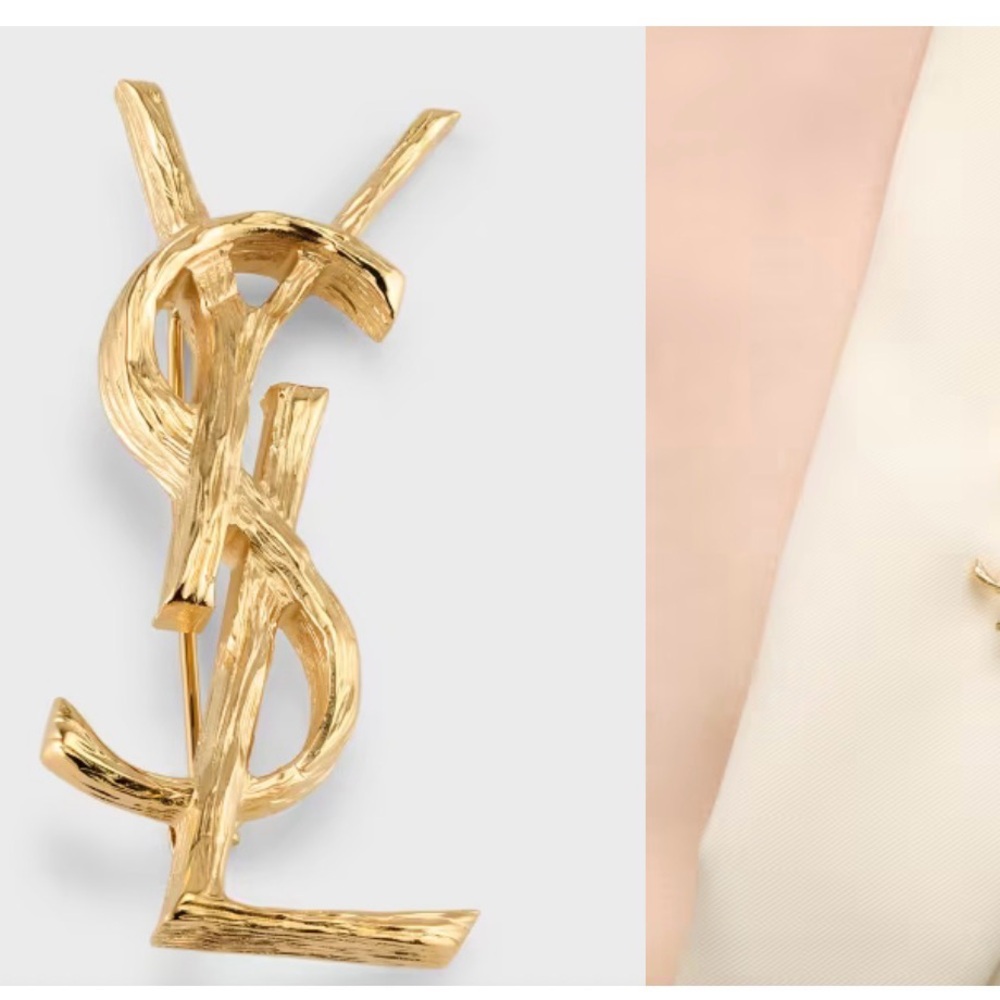 Saint Laurent Sculpted Gold YSL Logo Brooch